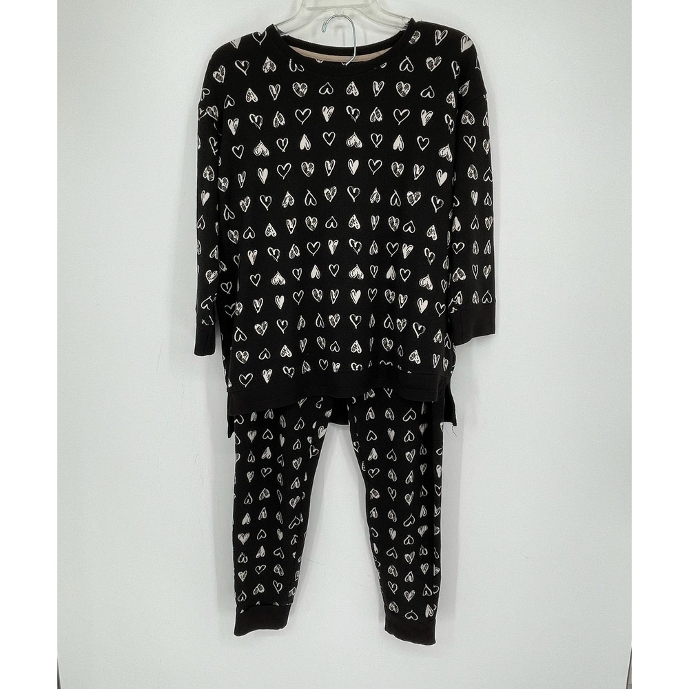 Cuddl Duds Women's Black‎ Heart Print Stretch Sleepwear Lounge Pajama Set Size S